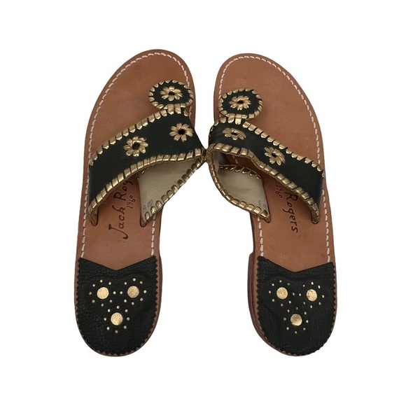 Jack Rogers Green Gold T-Strap Flay Sandals Size 8 Women's - Picture 5 of 9